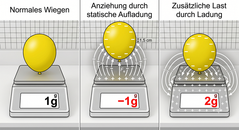 Schematische Darstellung eines Wiegefehlers durch Statische Aufladung des Wägeguts