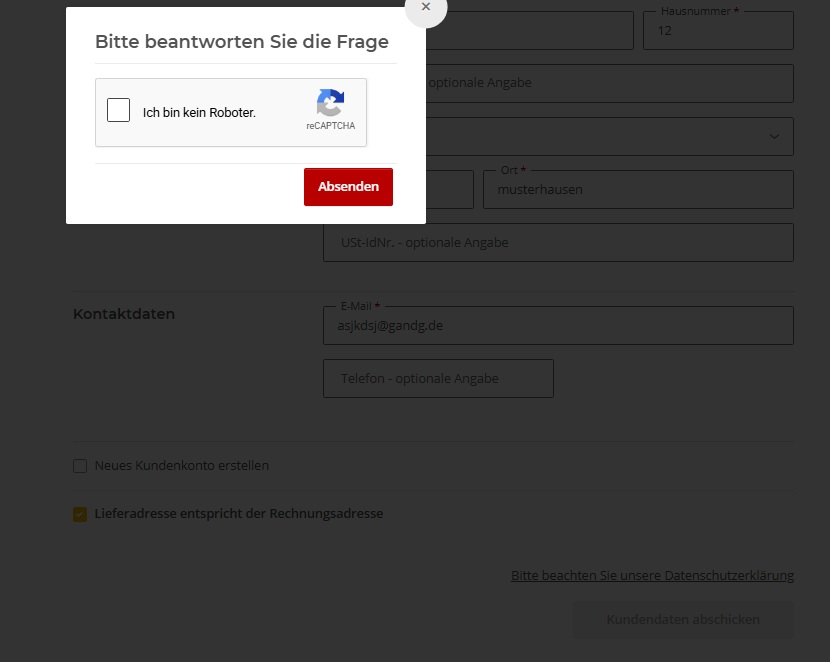 Screenshot einer Recaptcha Sicherheitsabfrage